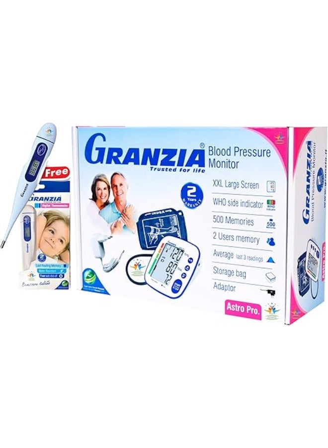 Granzia Complete Home Health Monitoring Kit - High Precision Digital Blood Pressure Monitor with Original Power Adapter and Digital Medical Thermometer - Image 3
